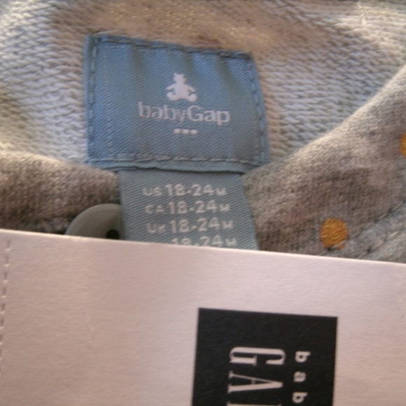 Gap Girls Sweatshirt Swing Top Gray Gold Polka Dot 18-24 Months Cotton New - Picture 2 of 8